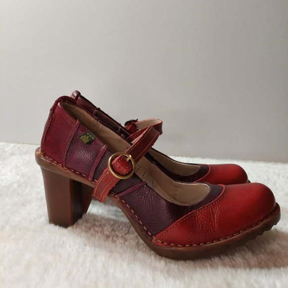 El Naturalista 37 Pumps Round Toe Block Heel Slingback Dark Red Leather - Size 7 - Picture 4 of 8